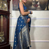 Inspiring Navy Blue Soft Silk Saree With Bewitching Blouse Piece