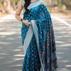 Adoring Teal Blue Cotton Silk Saree With Divine Blouse Piece