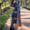 Demanding Grey Soft Silk Saree With Fancifull Blouse Piece