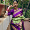 Tempting Pista Soft Silk Saree With Whimsical Blouse Piece