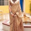 Opulent Brown Digital Printed Cotton Silk Saree With Nebula Blouse Piece