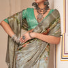 Dalliance Light Pista Digital Printed Cotton Silk Saree With Sensational Blouse Piece