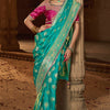 Nectarous Turquoise Banarasi Satin Silk Saree With Glowing Blouse