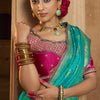 Nectarous Turquoise Banarasi Satin Silk Saree With Glowing Blouse