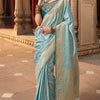 Stunning Sky Banarasi Satin Silk Saree With Energetic Blouse