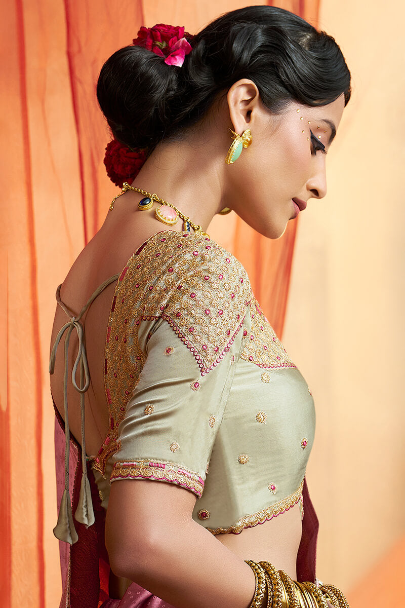 Stunning Pink Banarasi Satin Silk Saree With Energetic Blouse