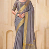 Vestigial Grey Cotton Silk Saree With Delightful Blouse Piece