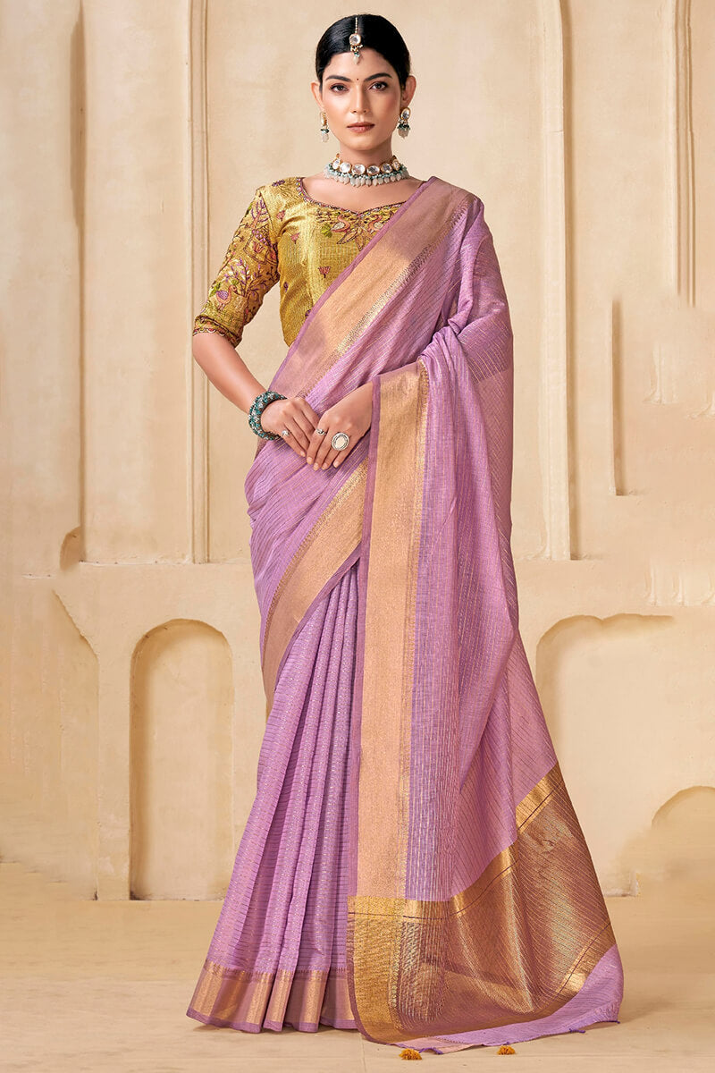 Invaluable Lavender Cotton Silk Saree With Bucolic Blouse Piece