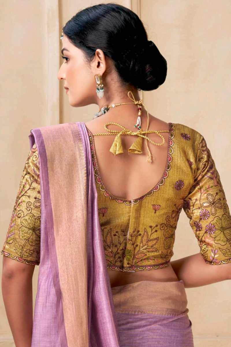 Invaluable Lavender Cotton Silk Saree With Bucolic Blouse Piece