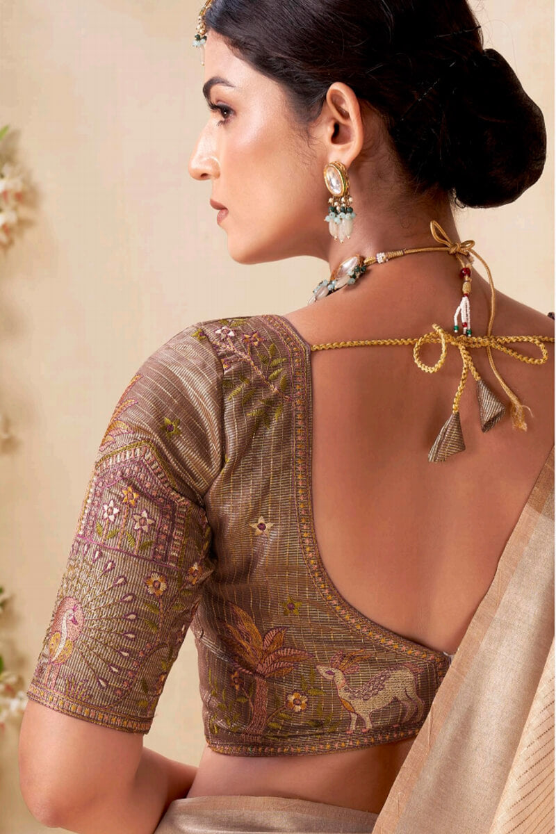Opulent Beige Cotton Silk Saree With Propinquity Blouse Piece