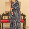 Fragrant Dark Grey Digital Printed Soft Silk Saree With Ravishing Blouse Piece