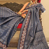 Fragrant Dark Grey Digital Printed Soft Silk Saree With Ravishing Blouse Piece