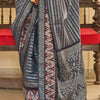 Fragrant Dark Grey Digital Printed Soft Silk Saree With Ravishing Blouse Piece