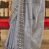 Trendy Silver Digital Printed Soft Silk Saree With Glorious Blouse Piece