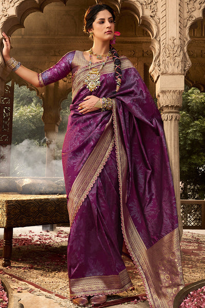Stylish Purple Soft Banarasi Silk Saree With Winsome Blouse Piece