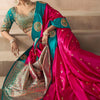 Nectarous Dark Pink Banarasi Satin Silk Saree With Blooming Blouse