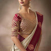 Super extravagant Beige Banarasi Satin Silk Saree With Eloquence Blouse