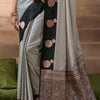 Resonant Grey Banarasi Satin Silk Saree With Enigmatic Blouse