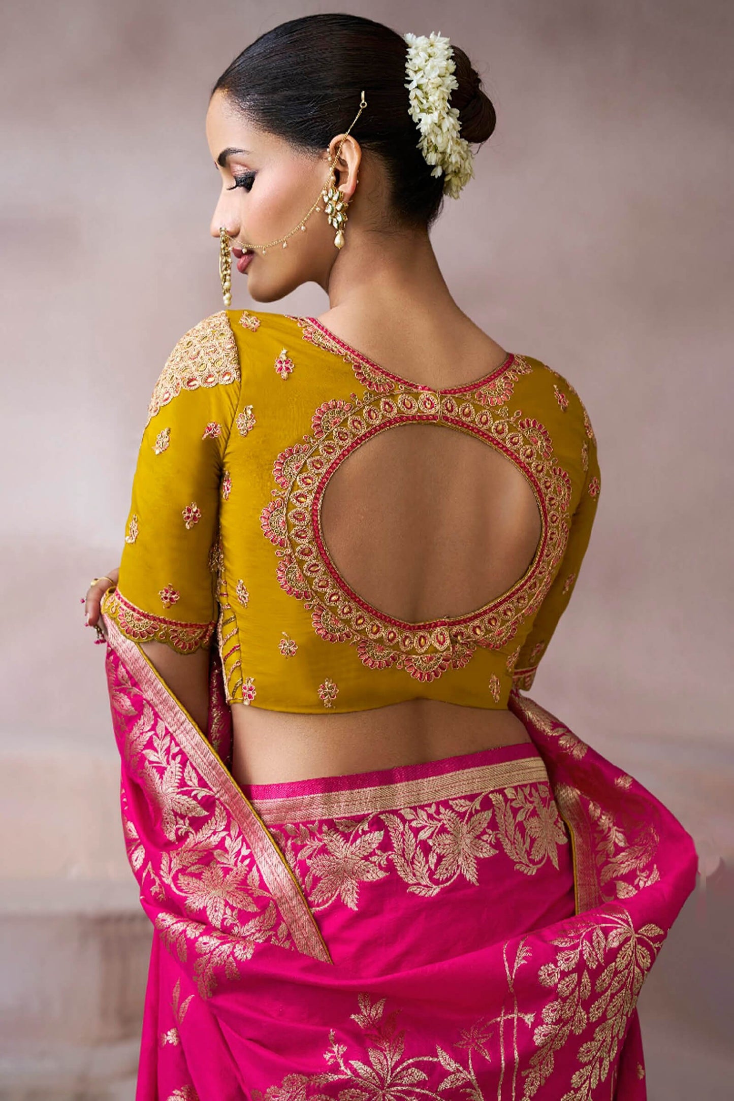 Demanding Dark Pink Banarasi Satin Silk Saree With Aplomb Blouse