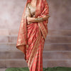 Pulsating Peach Banarasi Satin Silk Saree With Demure Blouse