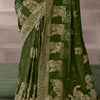 Classic Dark Green Banarasi Satin Silk Saree With Mesmeric Blouse