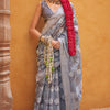 Unequalled Grey Digital Printed Cotton Silk Saree With Zephyr Blouse Piece
