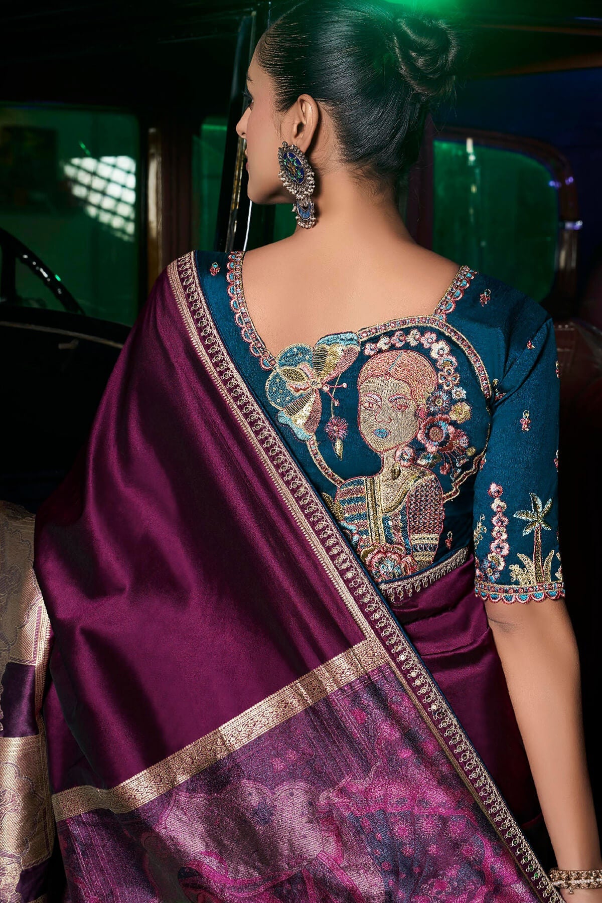Devastating Purple Banarasi Satin Silk Saree With Embellished Blouse