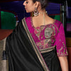 Alluring Black Banarasi Satin Silk Saree With Adoring Blouse