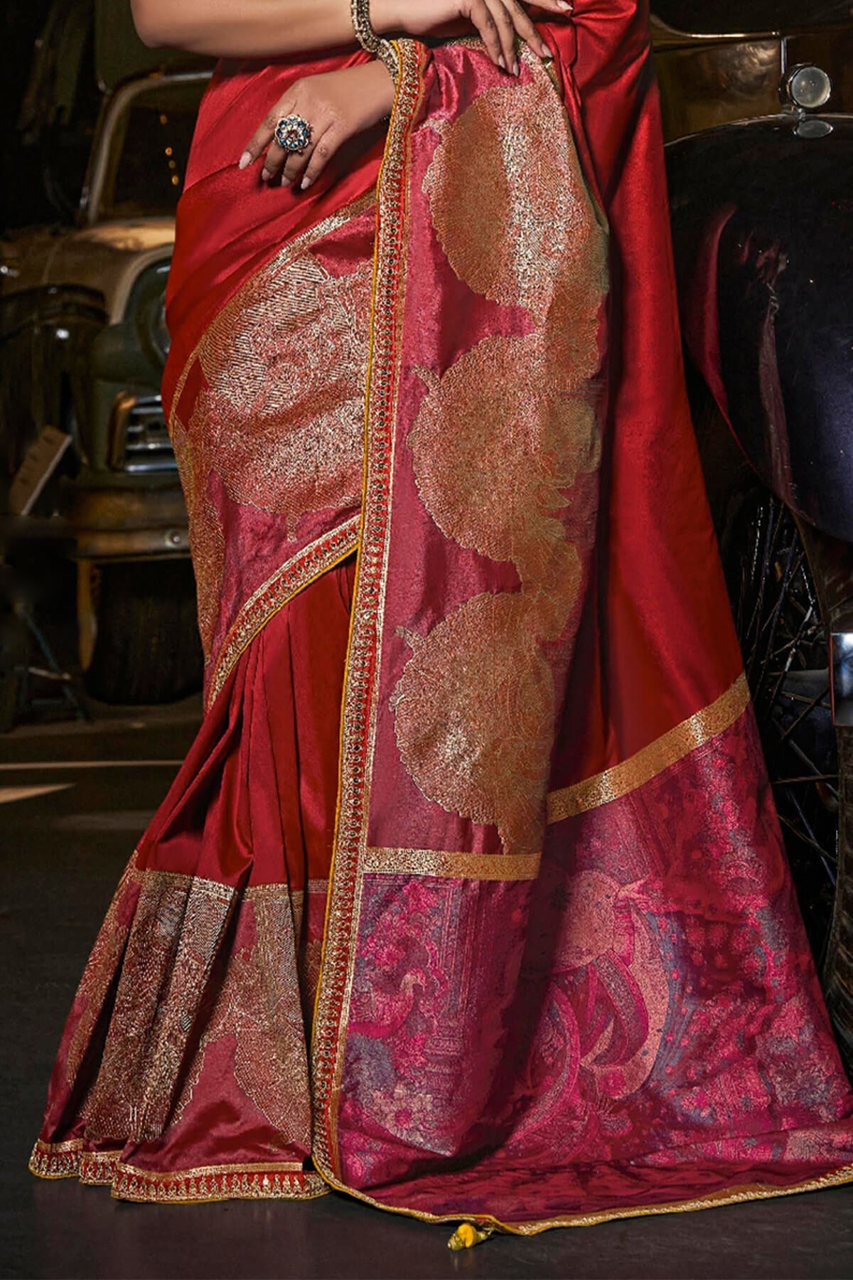 Majesty Red Banarasi Satin Silk Saree With Incomparable Blouse