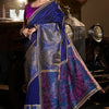 Winsome Navy Blue Banarasi Satin Silk Saree With Dazzling Blouse