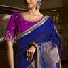 Winsome Navy Blue Banarasi Satin Silk Saree With Dazzling Blouse