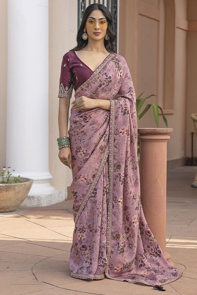 Panoply Lavender Printed Pure Viscose Dola Silk Saree With Magnificat Blouse Piece