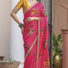 Flameboyant Dark Pink Printed Pure Viscose Dola Silk Saree With Staggering Blouse Piece