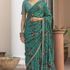 Unique Rama Printed Pure Viscose Dola Silk Saree With Allure Blouse Piece
