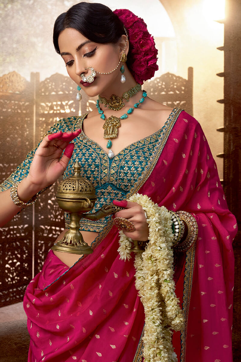 Pleasant Dark Pink Pure Viscose Crape Silk Saree With Dulcet Blouse Piece