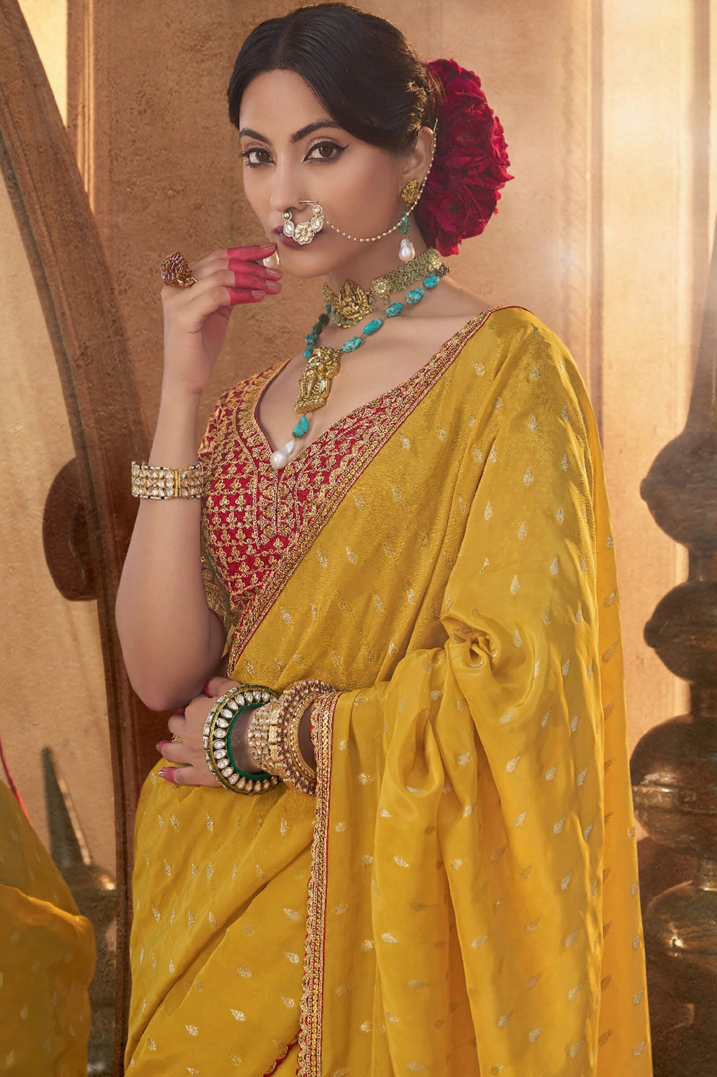 Girlish Yellow Pure Viscose Crape Silk Saree With Aplomb Blouse Piece
