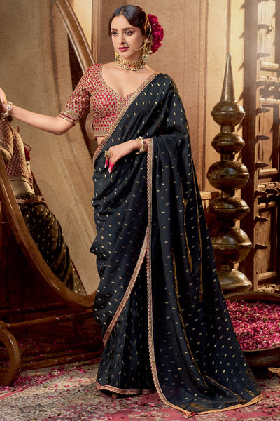 Deserving Black Pure Viscose Crape Silk Saree With Glowing Blouse Piece