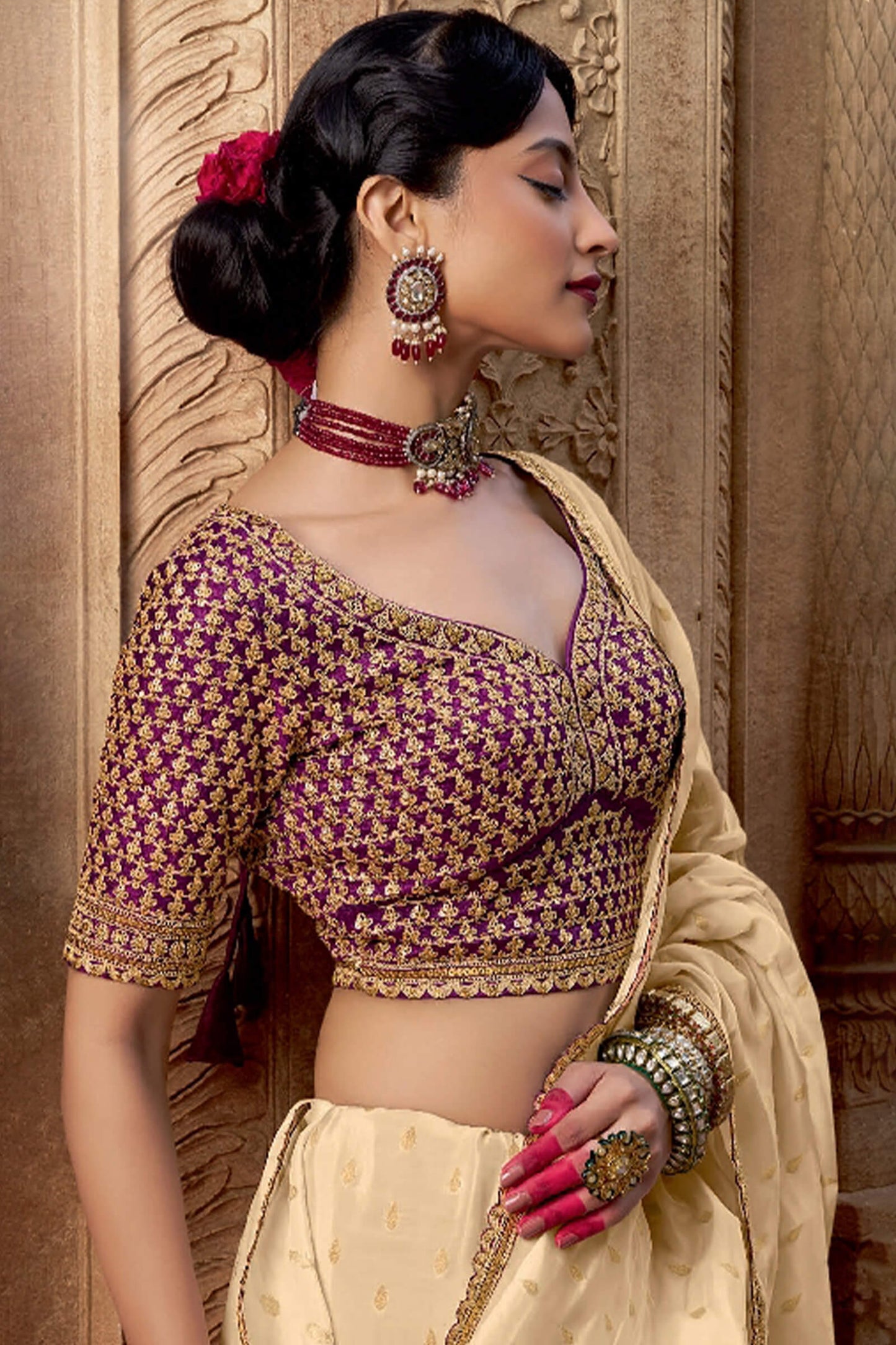 Artistic Beige Pure Viscose Crape Silk Saree With Inimitable Blouse Piece