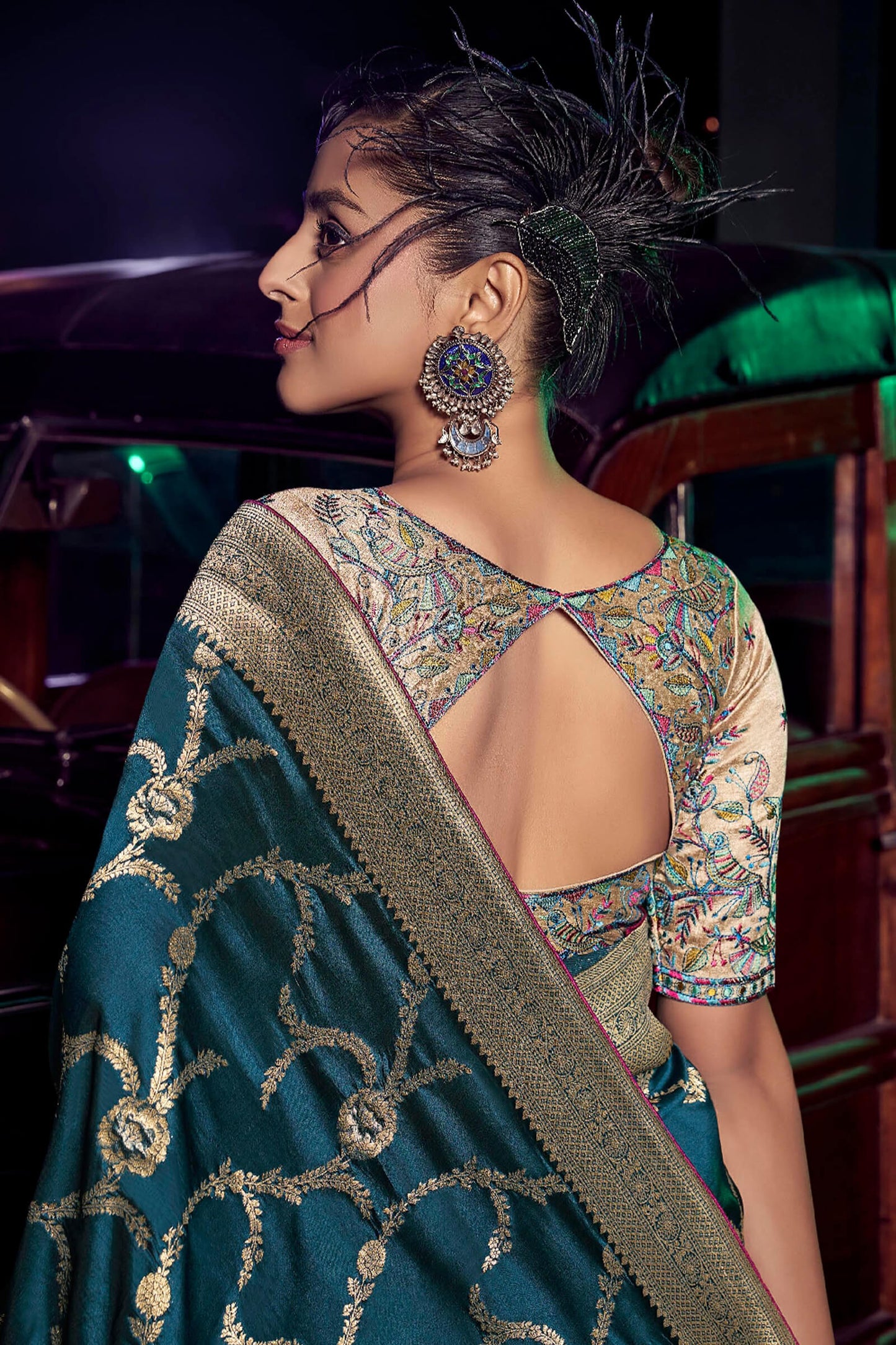 Ideal Rama Soft Banarasi Silk Saree With Sizzling Blouse Piece