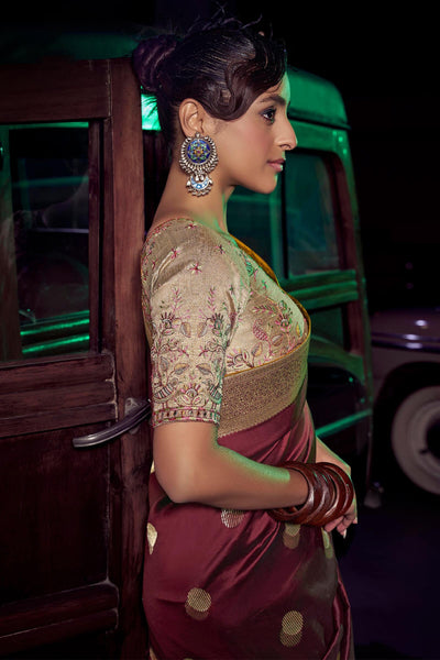 Delectable Maroon Soft Banarasi Silk Saree With Pretty Blouse Piece