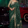 Amazing Dark Green Soft Banarasi Silk Saree With Gleaming Blouse Piece