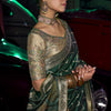 Amazing Dark Green Soft Banarasi Silk Saree With Gleaming Blouse Piece