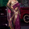 Symmetrical Wine Soft Banarasi Silk Saree With Evocative Blouse Piece