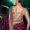 Symmetrical Wine Soft Banarasi Silk Saree With Evocative Blouse Piece