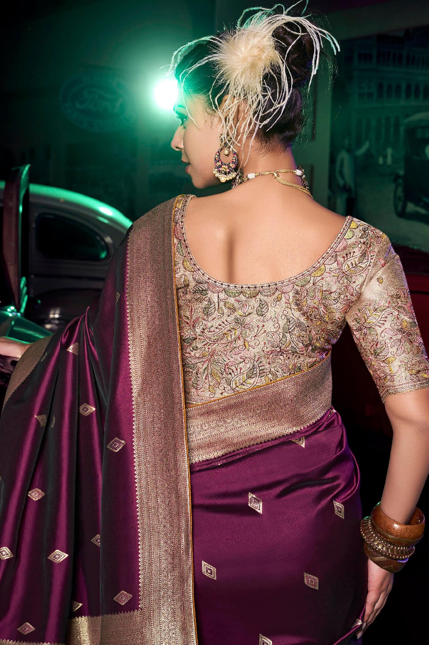 Symmetrical Wine Soft Banarasi Silk Saree With Evocative Blouse Piece