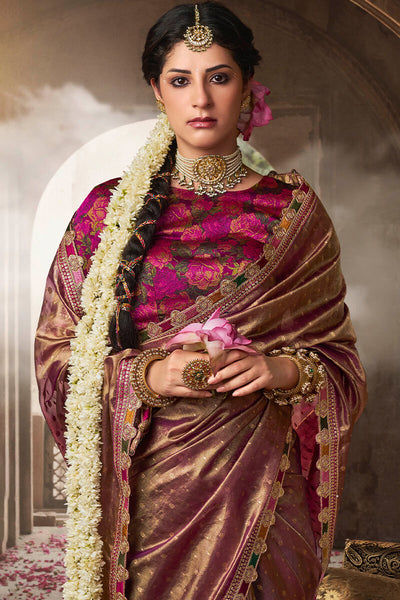 Susurrous Purple Pure Tissue Banarasi Silk Saree With Nectarous Blouse Piece