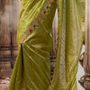Flameboyant Mehndi Pure Tissue Banarasi Silk Saree With Majestic Blouse Piece