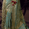 Blissful Sea Green Pure Viscose Tissue Banrasi Silk Saree With Glowing Blouse Piece