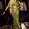 Lassitude Green Pure Viscose Tissue Banrasi Silk Saree With Staring Blouse Piece