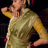 Lassitude Green Pure Viscose Tissue Banrasi Silk Saree With Staring Blouse Piece